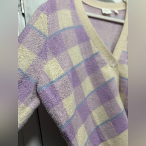 NWT Cyrus NYC Mink Button Down Cardigan plaid light academia preppy clueless L - Picture 11 of 16